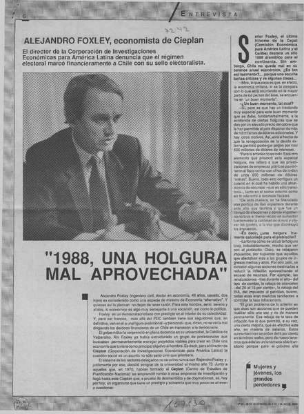 "1988, una holgura mal aprovechada"  [artículo] Patricio Acevedo.