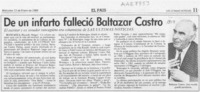 De un infarto falleció Baltazar Castro  [artículo] Ricardo Muga.