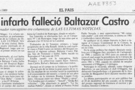 De un infarto falleció Baltazar Castro  [artículo] Ricardo Muga.