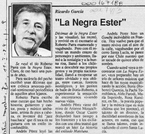 "La negra Ester"  [artículo] Ricardo García.