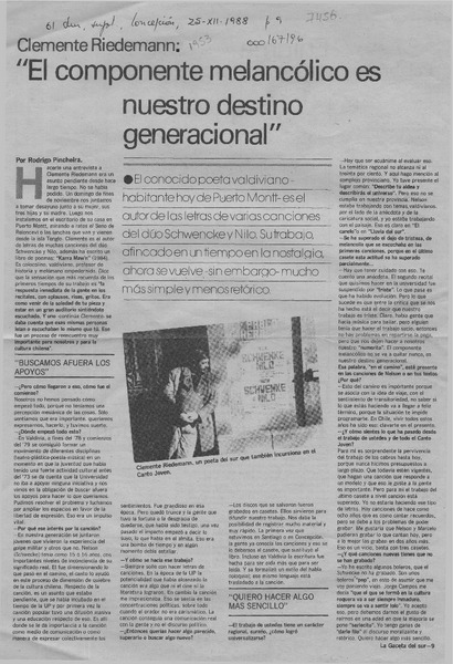 "El componente melancólico es nuestro destino generacional"  [artículo] Rodrigo Pincheira.