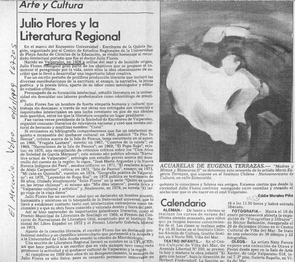 Julio Flores y la literatura regional  [artículo] Eddie Morales Piña.