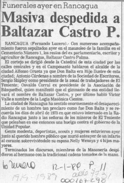 Masiva despedida a Baltazar Castro P.  [artículo].