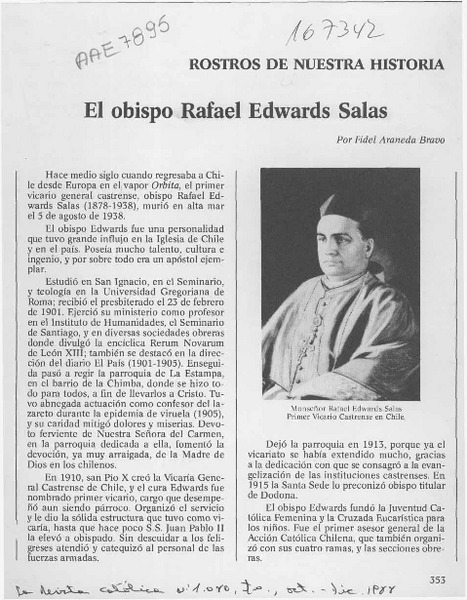 El obispo Rafael Edwards Salas  [artículo] Fidel Araneda Bravo.
