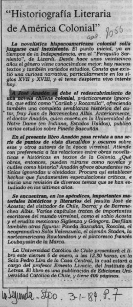 "Historiografía Literaria de América Colonial"
