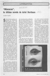 "Máscaras", la última novela de Ariel Dorfman  [artículo] Agata Gligo.