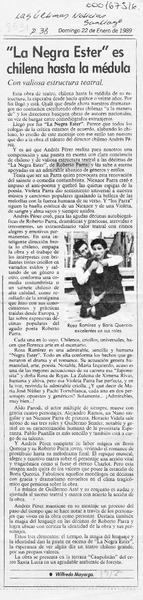 "La negra Ester" es chilena hasta la médula  [artículo] Wilfredo Mayorga.