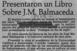 Presentaron un libro sobre J. M. Balmaceda  [artículo].
