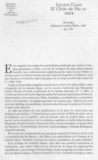 Lillian Calm, "El Chile de Pío IX, 1824"  [artículo] Jorge Ivulic Gómez.