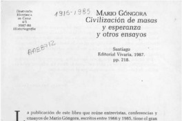 Mario Góngora, "Civilización de masas y esperanza y otros ensayos"