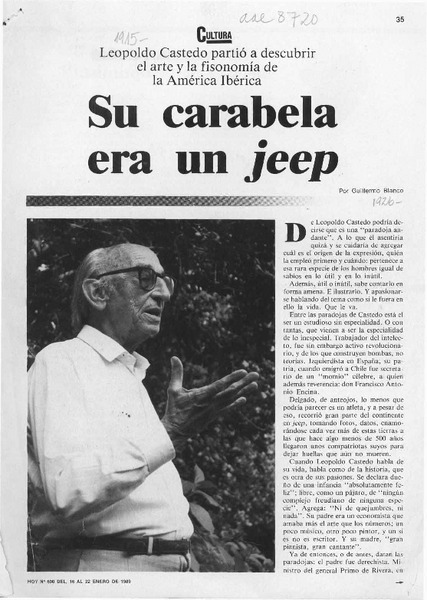 Su carabela era un jeep  [artículo] Guillermo Blanco.