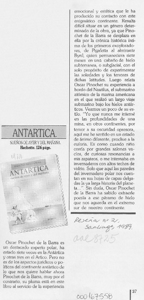 Antártica, sueños de ayer y del mañana  [artículo].