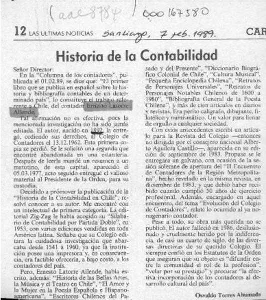 Historia de la contabilidad  [artículo] Osvaldo Torres Ahumada.