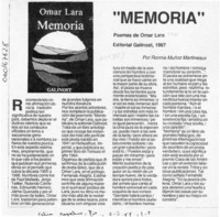"Memoria"  [artículo] Ronnie Muñoz Martineaux.