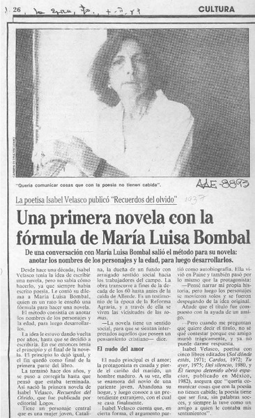 Una Primera novela con la fórmula de María Luisa Bombal