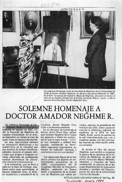 Solemne homenaje a doctor Amador Neghme R.  [artículo].