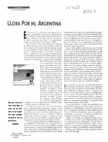 Llora por mi, Argentina  [artículo] Graciela Romero.
