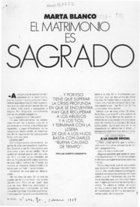 El matrimonio es sagrado  [artículo] Luis Alberto Ganderats.