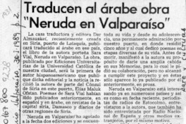 Traducen al árabe obra "Neruda en Valparaíso"  [artículo].