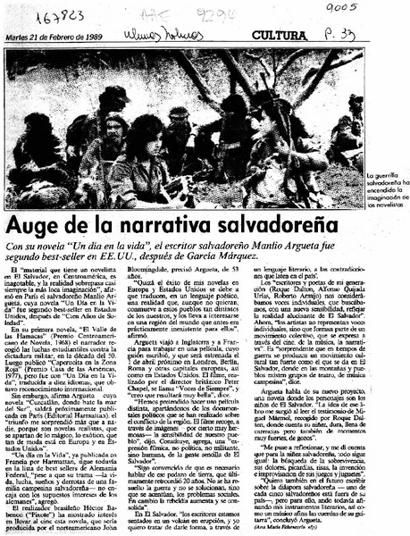 Auge de la narrativa salvadoreña  [artículo] Ana María Echeverría.