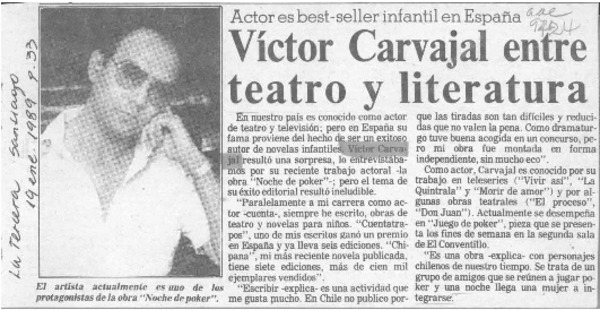 Víctor Carvajal entre teatro y literatura