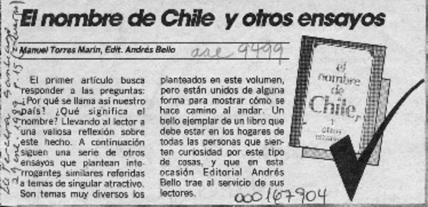 El Nombre de Chile y otros ensayos  [artículo].
