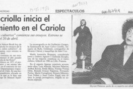 Obra criolla inicia el movimiento en el Cariola  [artículo].