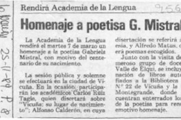 Homenaje a poetisa G. Mistral  [artículo].