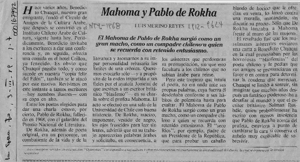 Mahoma y Pablo de Rokha  [artículo] Luis Merino Reyes.