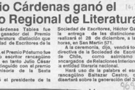 Antonio Cárdenas ganó el Premio Regional de Literatura  [artículo].