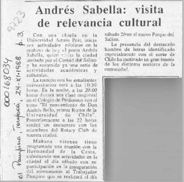 Andrés Sabella, visita de relevancia cultural  [artículo].