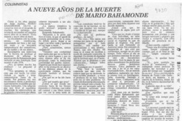 A nueve años de la muerte de Mario Bahamonde  [artículo] Alfredo Aranda.
