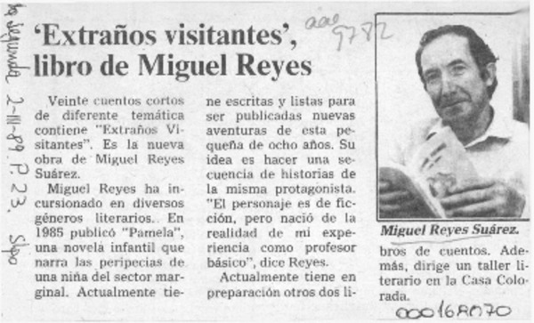 'Extraños visitantes', libro de Miguel Reyes  [artículo].