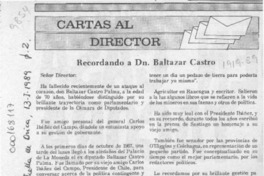 Recordando a Dn. Baltazar Castro  [artículo] Sergio Lorenzo.