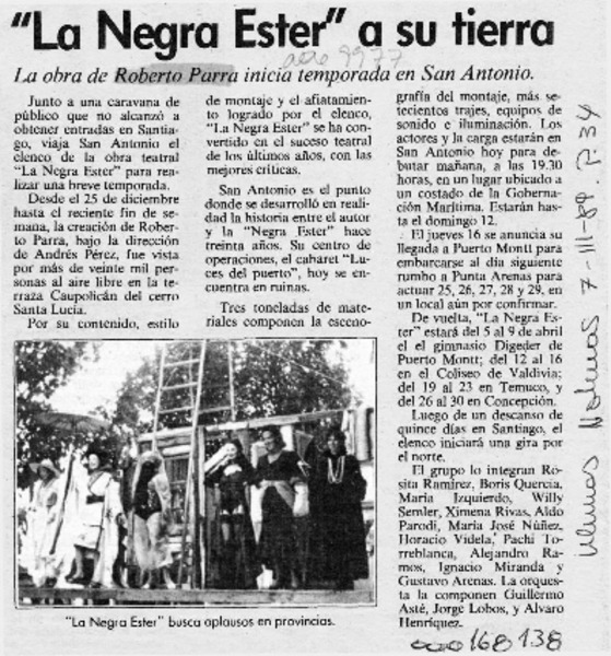 "La Negra Ester" a su tierra  [artículo].