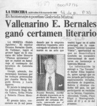Vallenarino E. Bernales ganó certamen literario  [artículo] Rubén Aguilera.