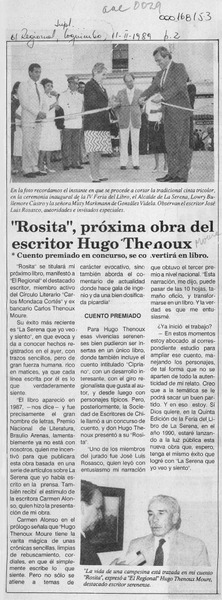 "Rosita", próxima obra del escritor Hugo Thenoux