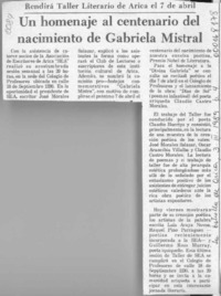 Un Homenaje al centenario del nacimiento de Gabriela Mistral  [artículo].