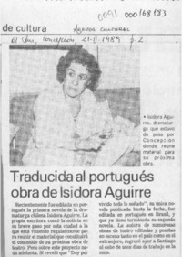 Traducida al portugués obra de Isidora Aguirre  [artículo].