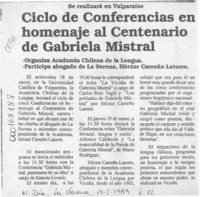 Ciclo de conferencias en homenaje al centenario de Gabriela Mistral  [artículo].