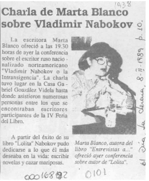 Charla de Marta Blanco sobre Vladimir Nabokov  [artículo].