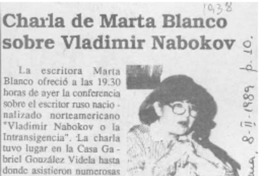 Charla de Marta Blanco sobre Vladimir Nabokov  [artículo].