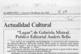 "Lagar", de Gabriela Mistral, publicó Editorial Andrés Bello  [artículo].