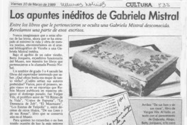 Los apuntes inéditos de Gabriela Mistral  [artículo] Samuel Valenzuela Y.