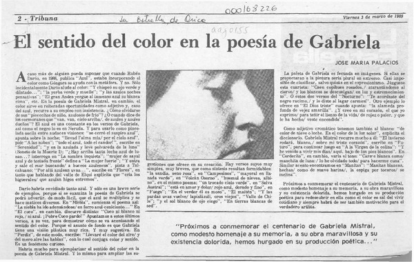 El sentido del color en la poesía de Gabriela  [artículo] José María Palacios.
