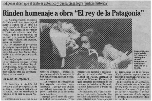 Rinden homenaje a obra "El rey de la Patagonia"