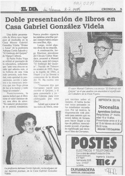 Doble presentación de libros en Casa Gabriel González Videla  [artículo].