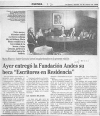 Ayer entregó la Fundación Andes su beca "Escritores en Residencia"  [artículo].