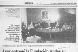 Ayer entregó la Fundación Andes su beca "Escritores en Residencia"  [artículo].