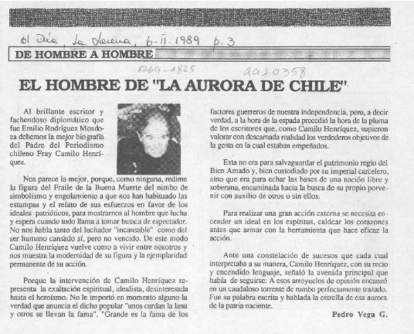 El hombre de "La Aurora de Chile"  [artículo] Pedro Vega G.